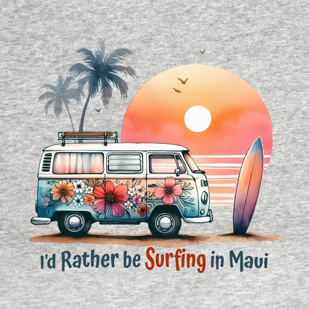 Vintage Maui Beach Surfing Graphic Tee | Fun 70s Hawaiian Hippie Van by Mad Monkey Creations